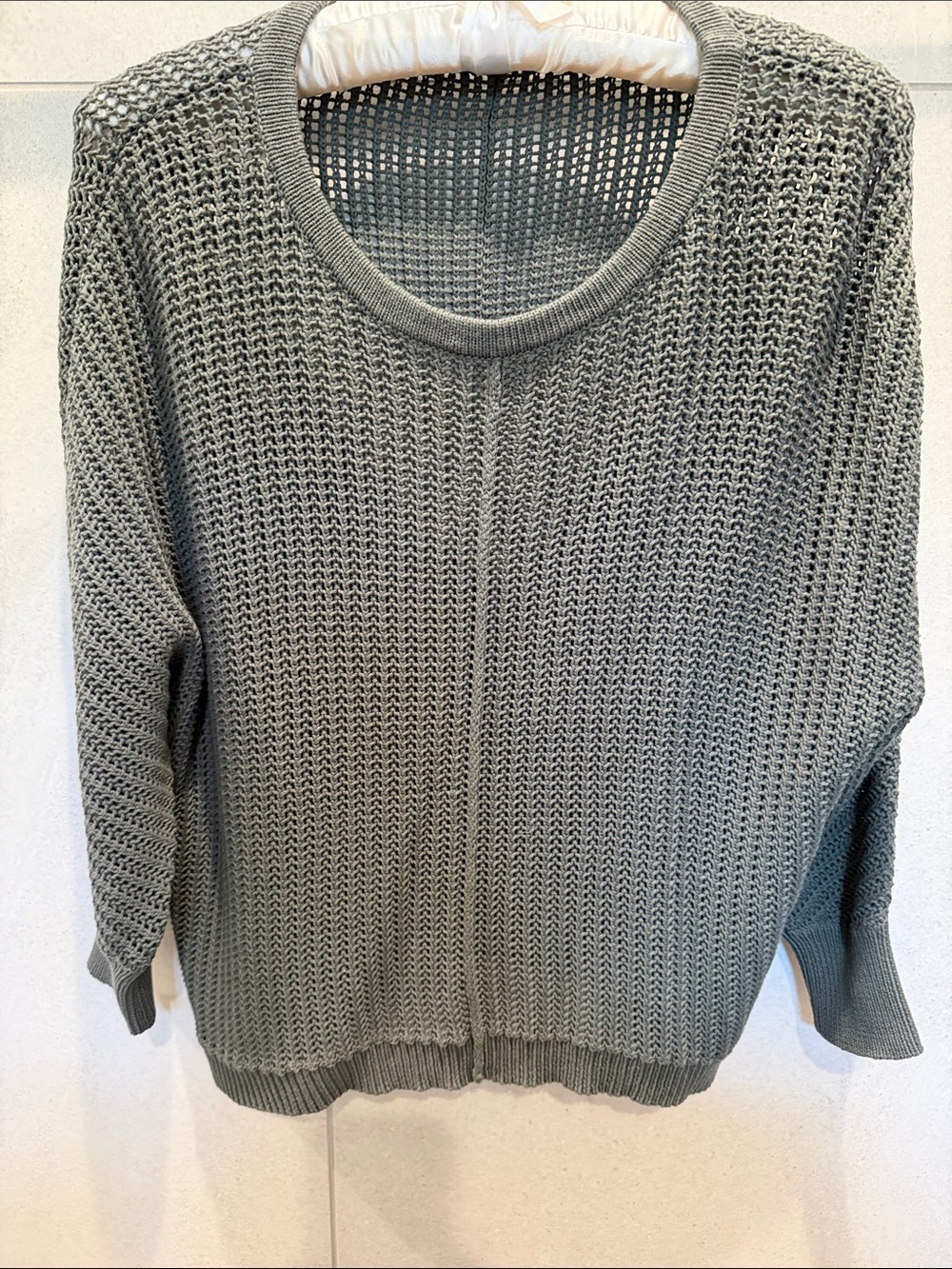 Athleta Olive Open-Weave Crewneck Sweater